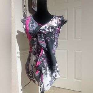 Dress barn Paisley Ruffle Blouse - Pink and Black